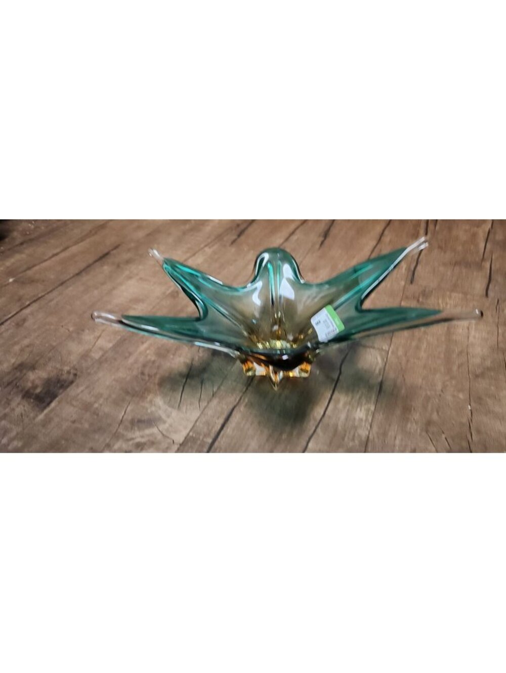 Beautiful Teal And Amber Stretched Glass murano not marked box Ap